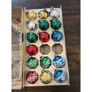 Vintage Glass Christmas Ornaments Stenciled Glitter Pyramid USA 16 Total